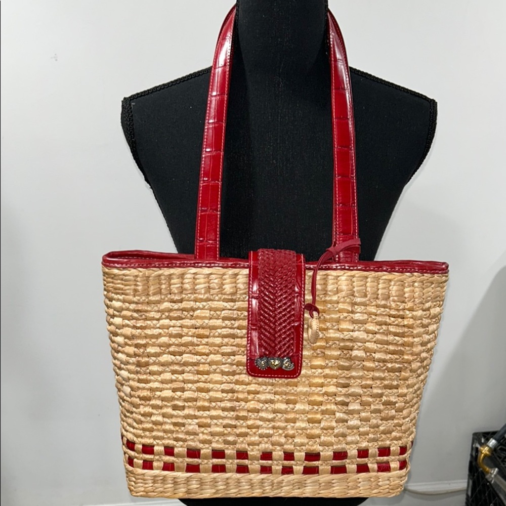 Brighton Red and Tan Shoulder Bag with Woven and Leather Design